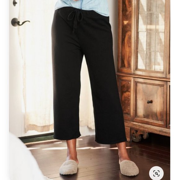 Frank & Eileen CATHERINE Triple Fleece Wide Leg Crop Sweatpants Size: S BLACK - Picture 3 of 15